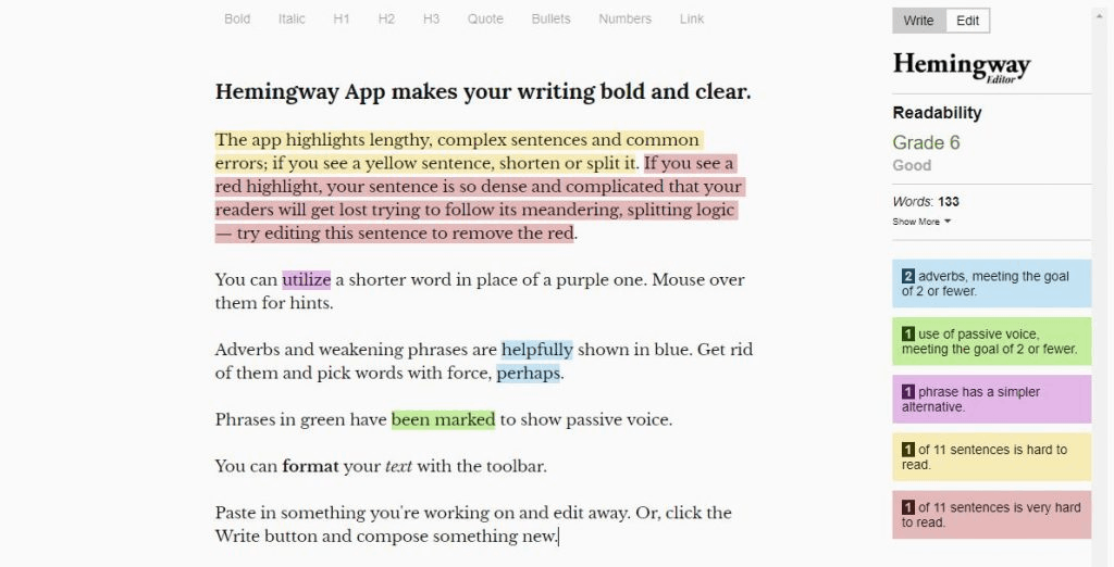 Hewingway App vous aide à avoir un texte lisible , clair et bien structuré.